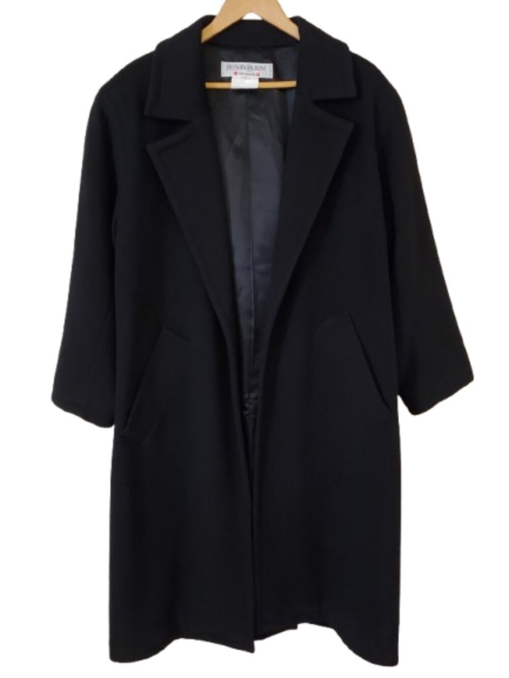 YSL 1993 RIVE GAUCHE Womens Size M Vintage Black Overcoat Coat 100% Wool RARE